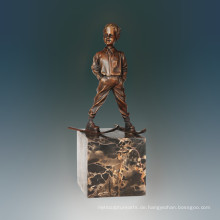 Kinderfigur Statue Skifahren Junge Bronze Skulptur TPE-708